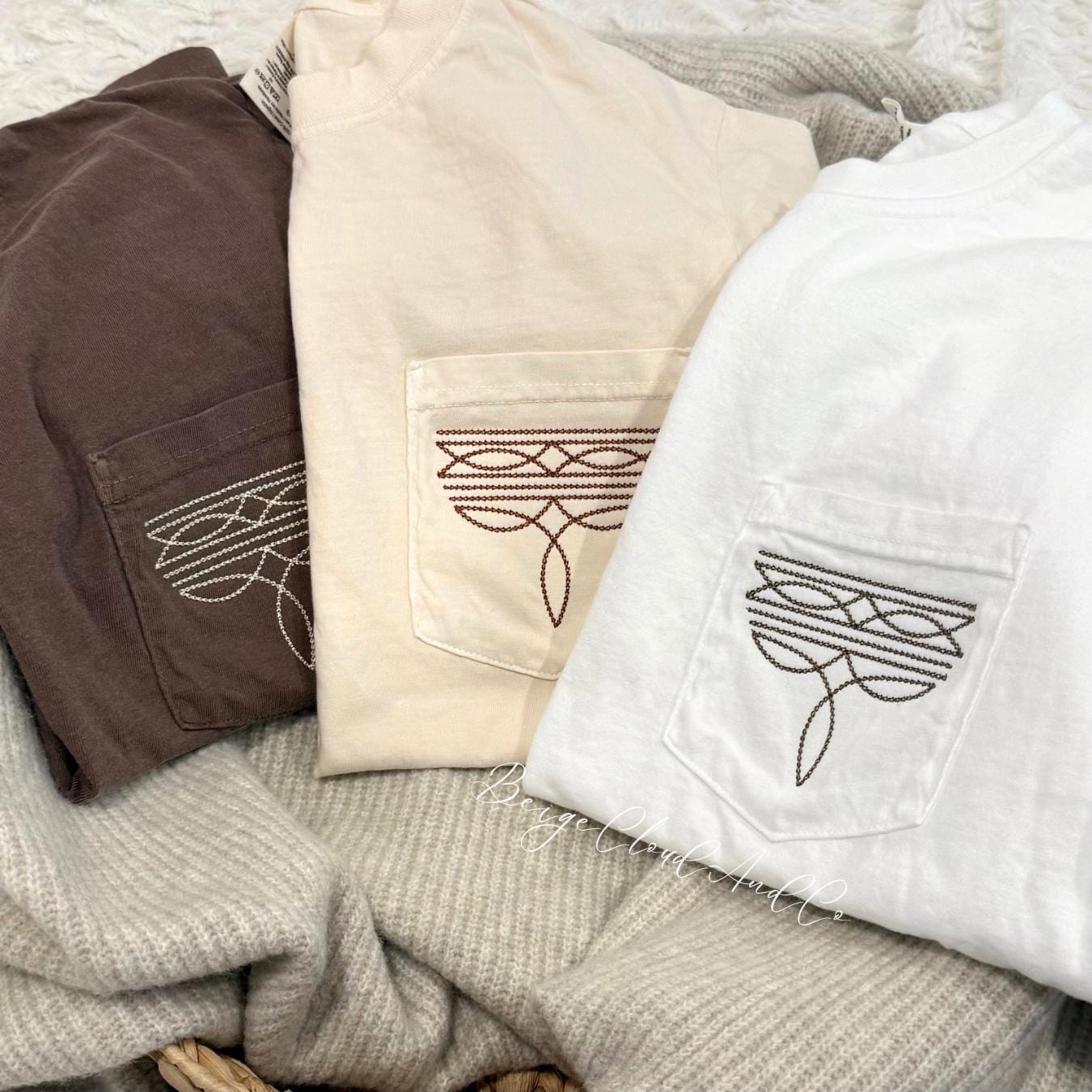 Western Comfort Colors Pocket Embroidered Shirt, Western Boot Stitch Tee, Minimal Western T-Shirt, Country Gift for Her, Cowgirl Top