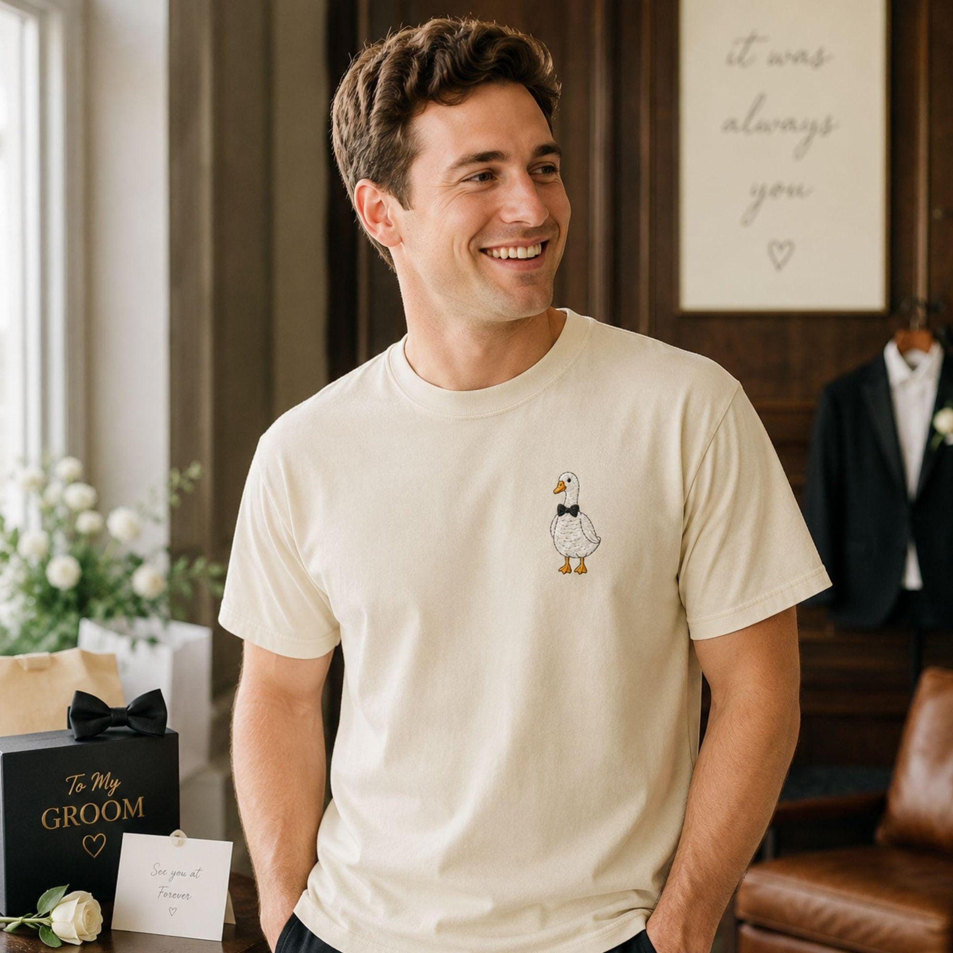 Embroidered Comfort Colors Goose Wedding Shirt, Custom Just Married Tee, Personalized Couple Gift, Anniversary Shirt