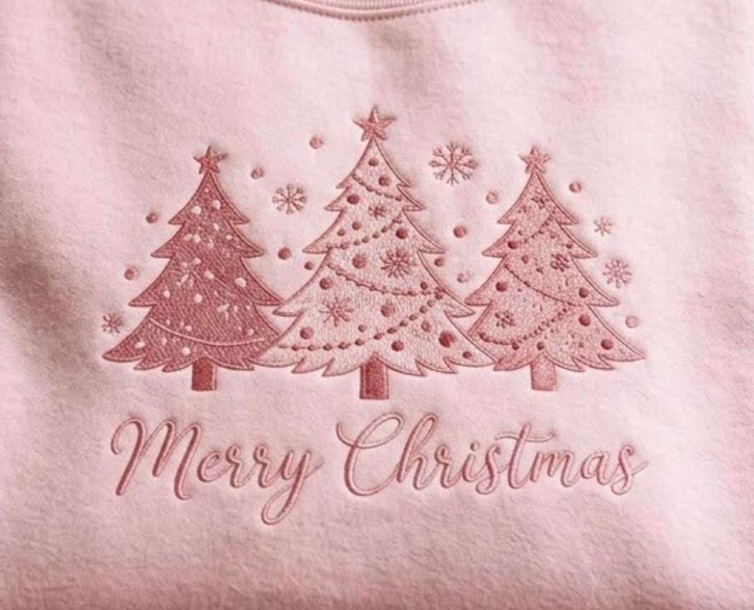 Embroidered Christmas Trees Sweatshirt: Cozy Cotton Blend, Holiday Family Party Embroidery Shirt, Xmas Gifts