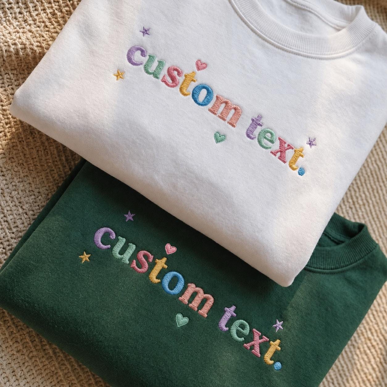 Custom Text Embroidered Mineral Wash T-Shirt, Rainbow Stars Personalized Shirt, Add Your Own Quote, Unique Gift For Her