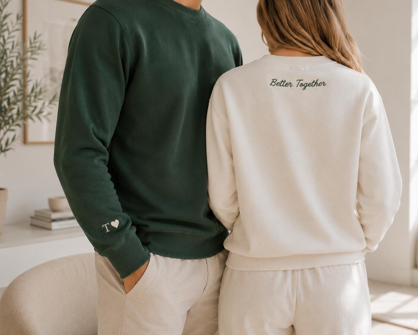 Custom Embroidery Initial Heart sleeve Hoodie, Personalized Valentines Sweatshirt, Embroidered Couples Outfit