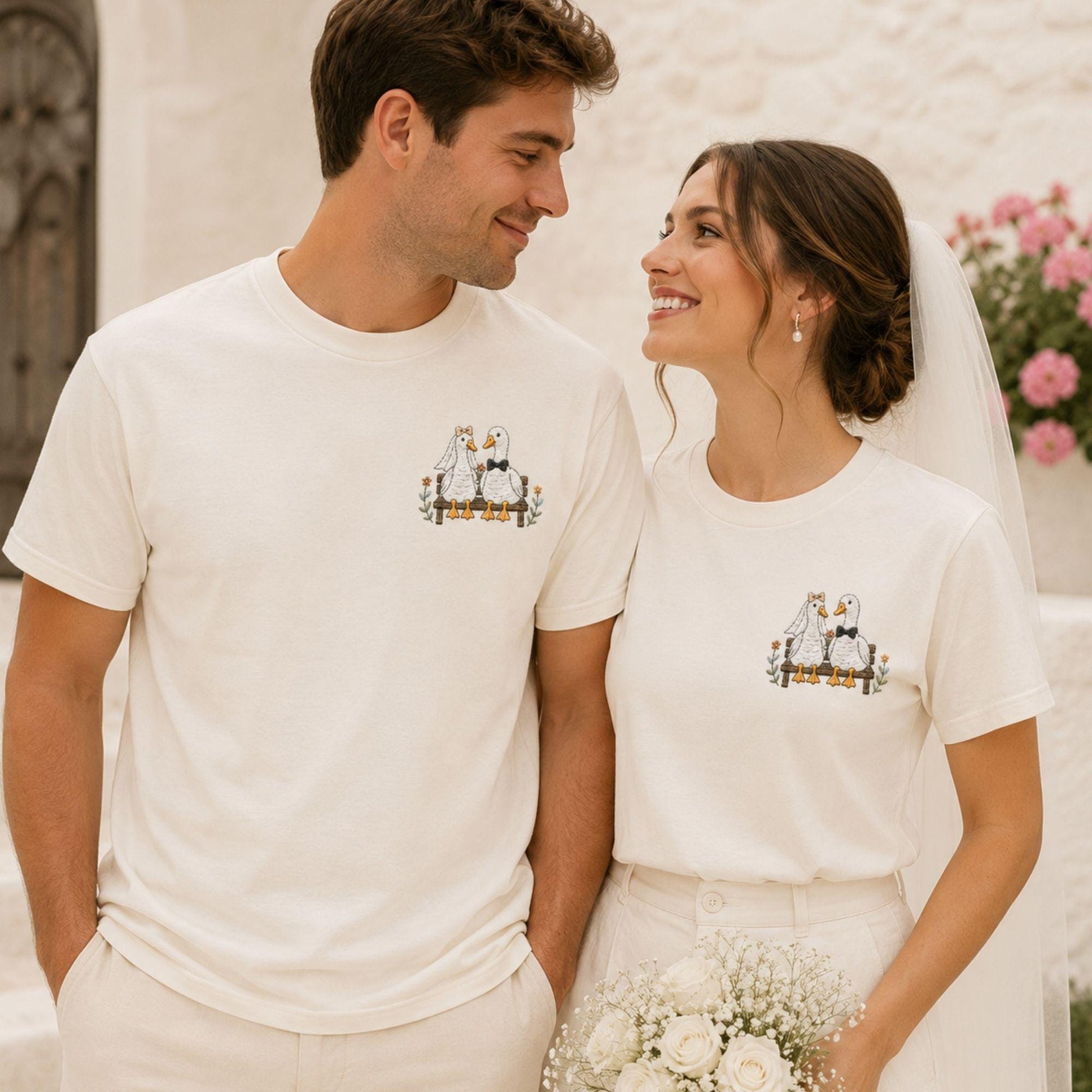 Embroidered Comfort Colors Goose Wedding Shirt, Custom Just Married Tee, Personalized Couple Gift, Anniversary Shirt