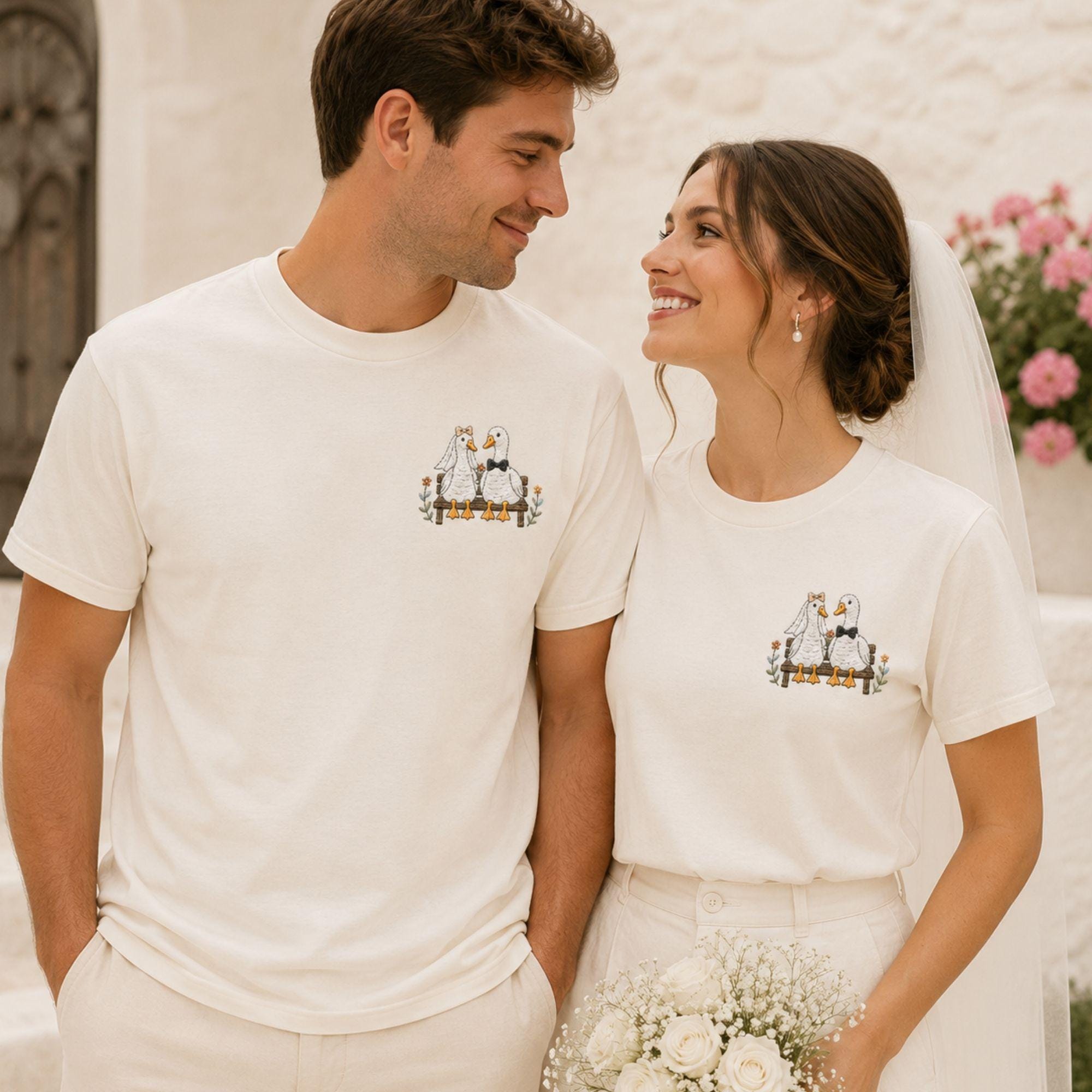 Embroidered Comfort Colors Goose Wedding Shirt, Custom Just Married Tee, Personalized Couple Gift, Anniversary Shirt