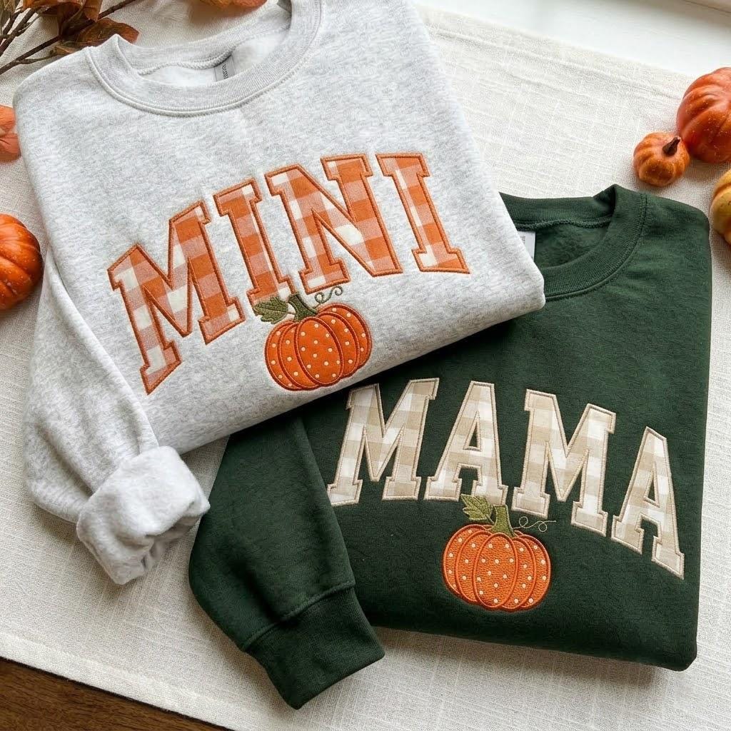 Embroidered Custom Mama Mimi Sweatshirt, Matching Cozy Season Crewneck, Gingham Mama Applique Shirt, Family Trip Gift