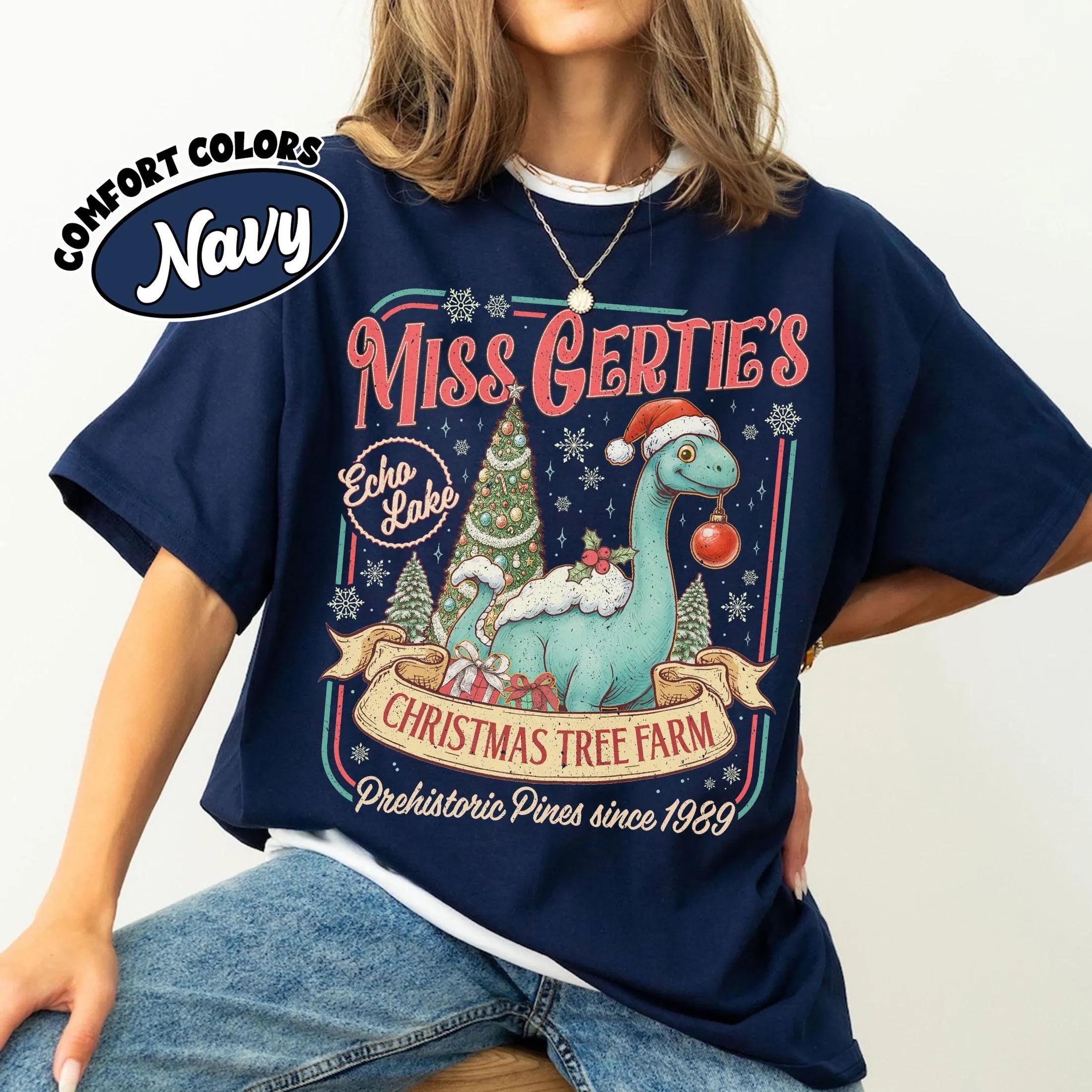 Dinosaur Christmas Tree Farm Comfort Colors Tee, Miss Gertie's Vacation Shirt