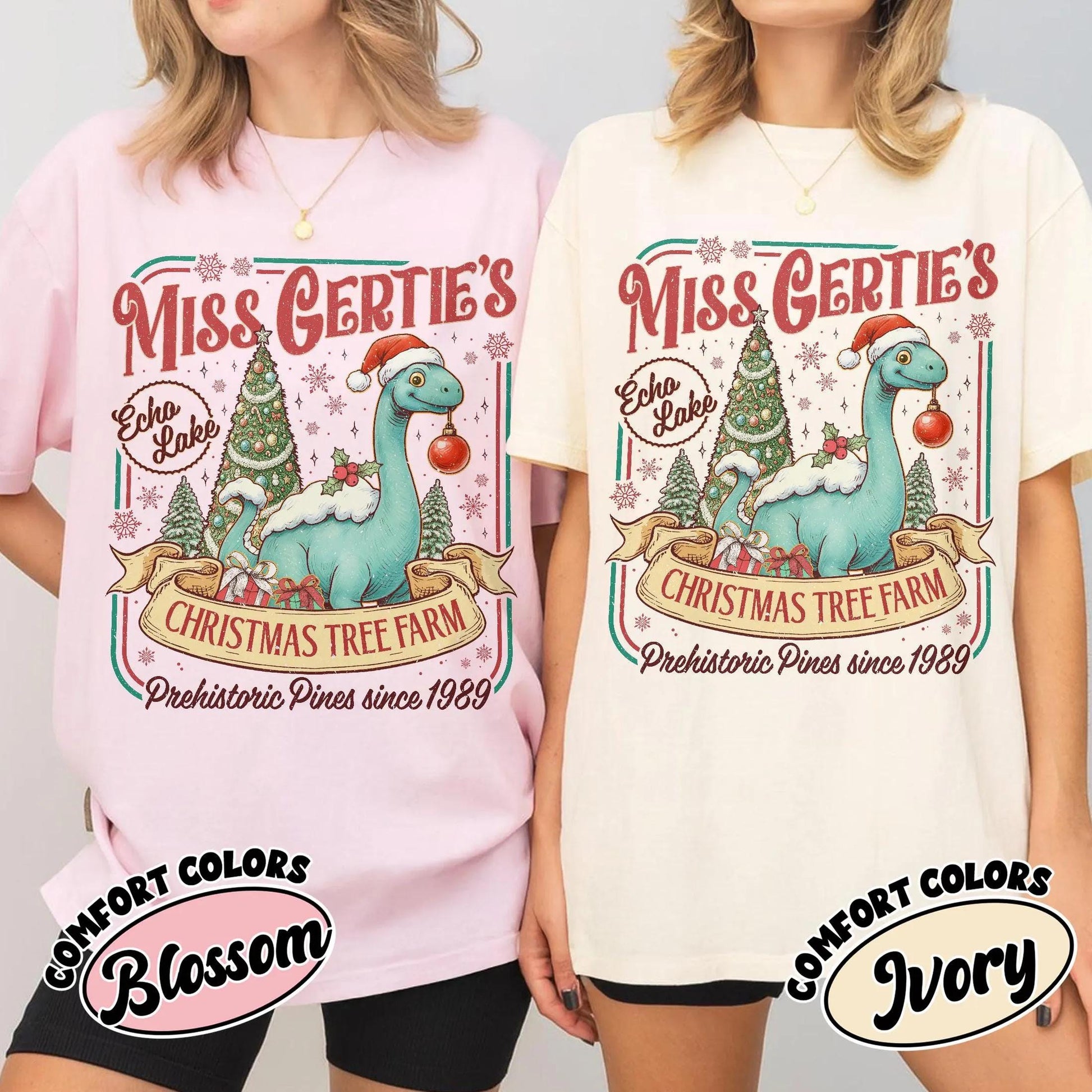 Dinosaur Christmas Tree Farm Comfort Colors Tee, Miss Gertie's Vacation Shirt