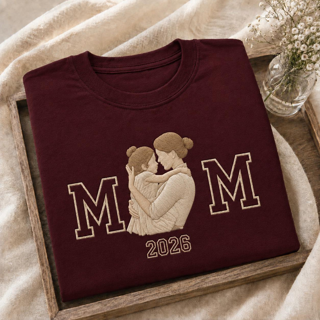 Mothers Day Embroidered Photo Portrait Sweatshirt, Custom Mom Keepsake, Family Portrait Gift, Unique Gift for Mom