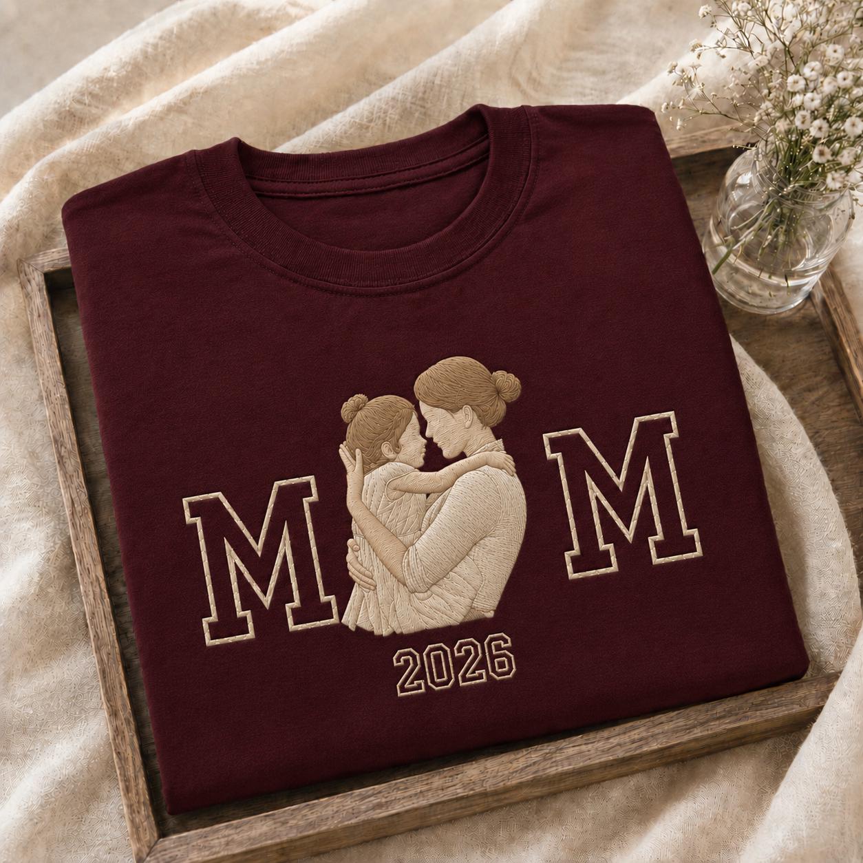 Mothers Day Embroidered Photo Portrait Sweatshirt, Custom Mom Keepsake, Family Portrait Gift, Unique Gift for Mom