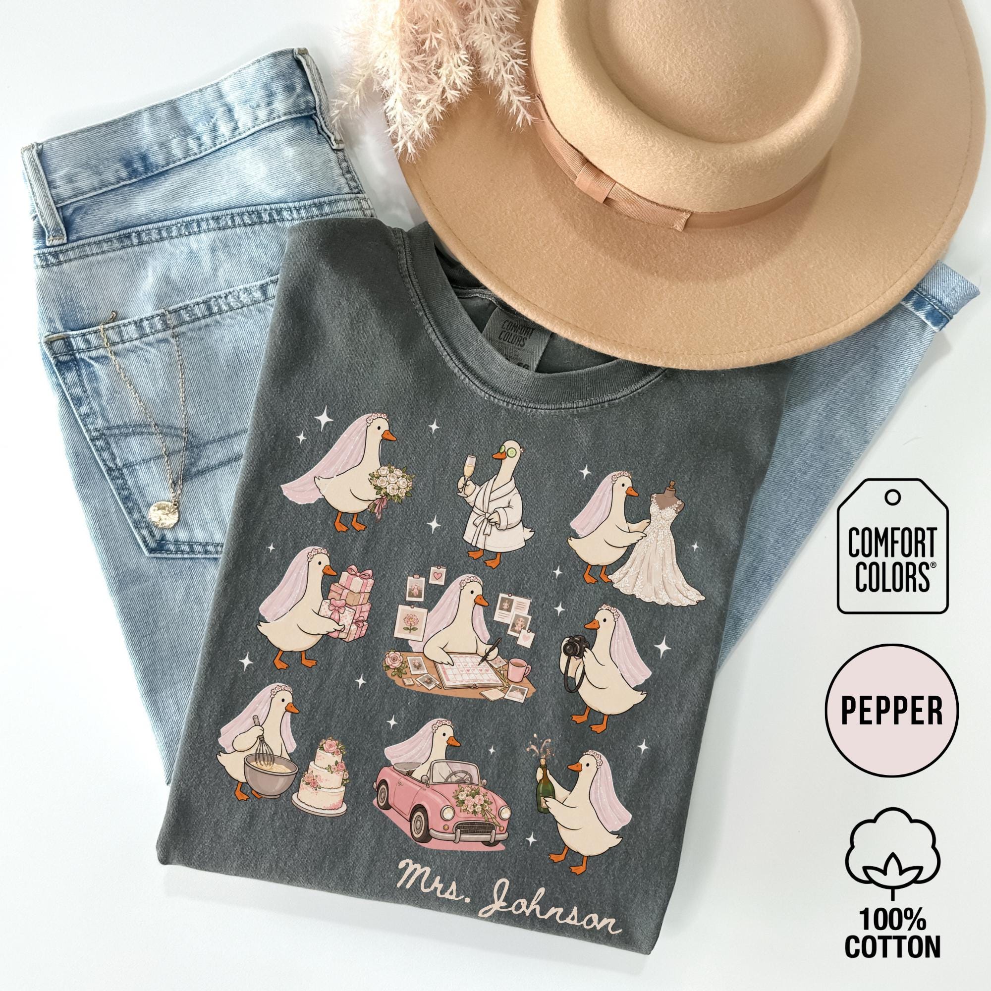 Custom Bride Goose Shirt Comfort Colors Gift for Future Mrs, Wife To Be Tee, Bridal Shower Outfit, Personalized Name Engagement Tshirt