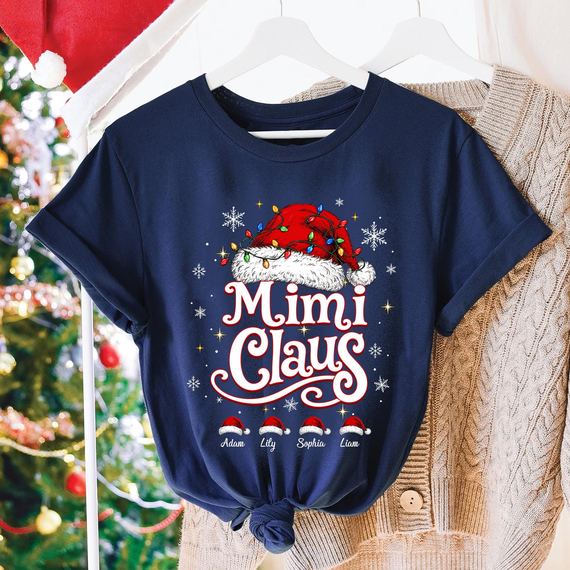 Personalized Grandma Claus Shirt, Festive Nana Mimi Holiday Squad Family Christmas Gift Tee