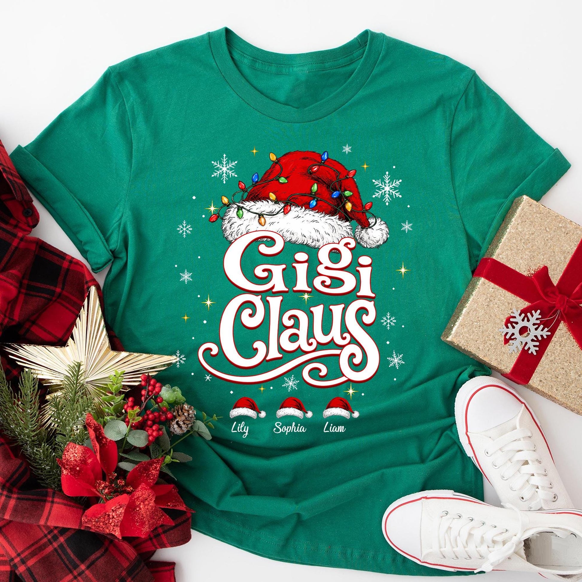 Personalized Grandma Claus Shirt, Festive Nana Mimi Holiday Squad Family Christmas Gift Tee