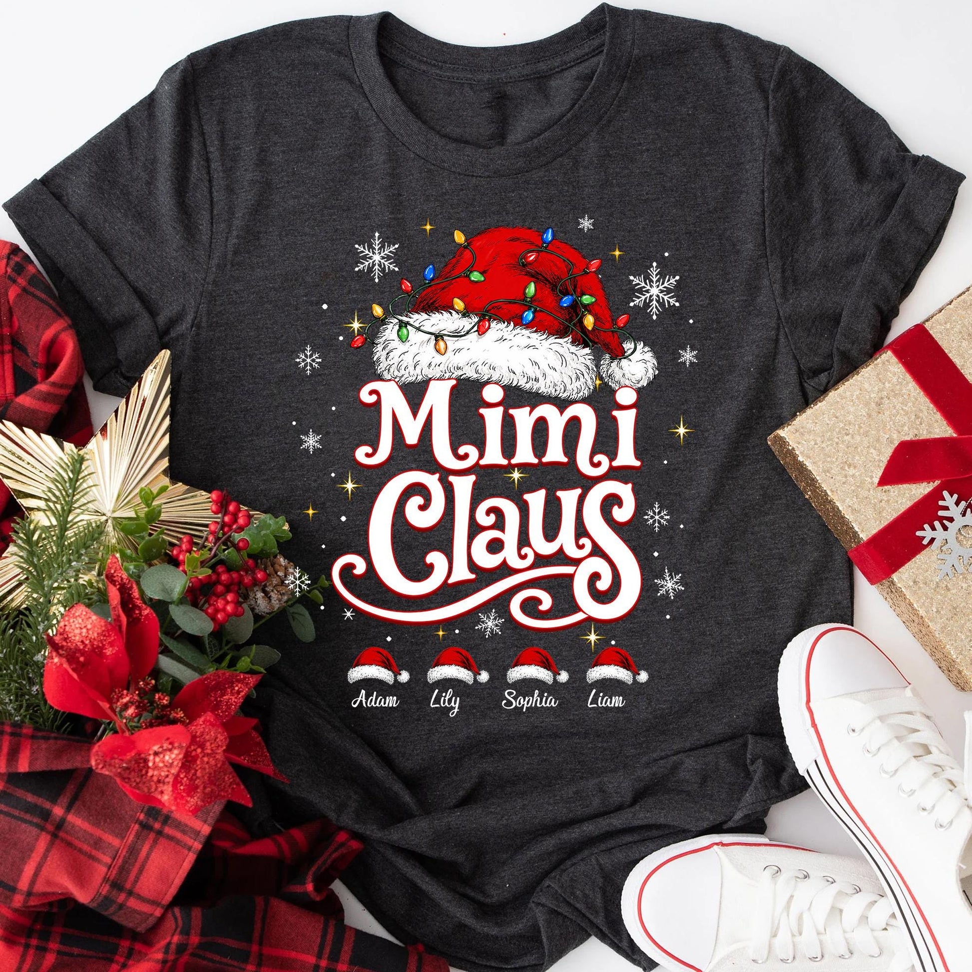 Personalized Grandma Claus Shirt, Festive Nana Mimi Holiday Squad Family Christmas Gift Tee