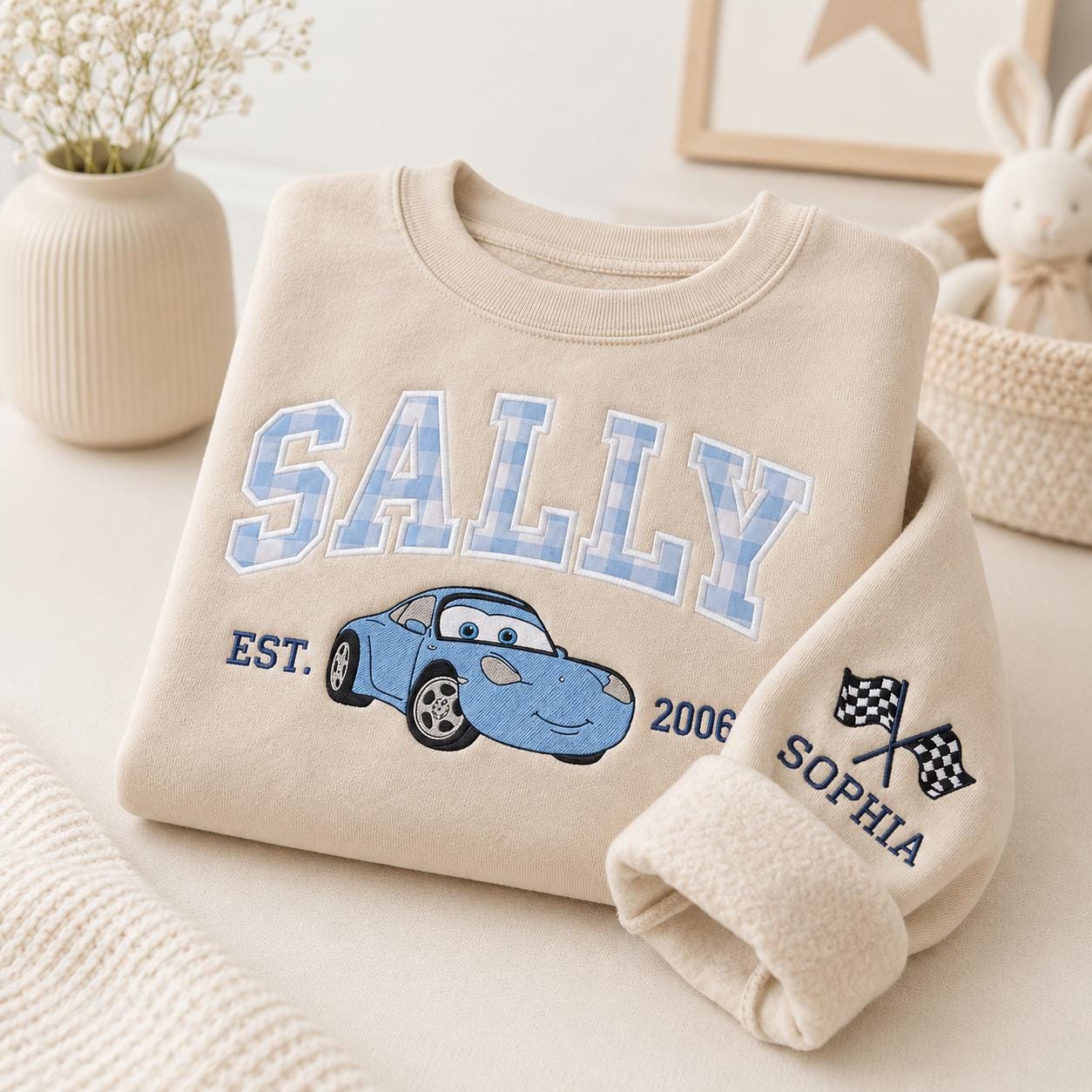 Cartoon Couple Car Embroidered Sweatshirt, Magical Land Couple Crewneck, Embroidered Couple Crewneck, Couple Valentine, Anniversary Gift