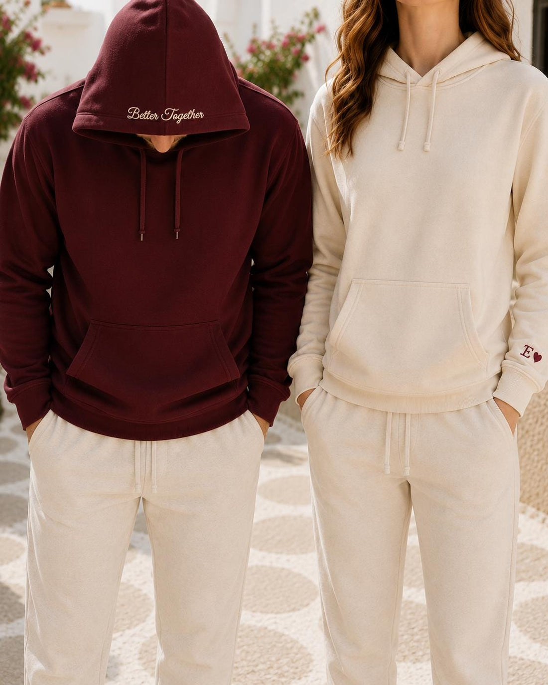 Custom Embroidery Initial Heart sleeve Hoodie, Personalized Valentines Sweatshirt, Embroidered Couples Outfit