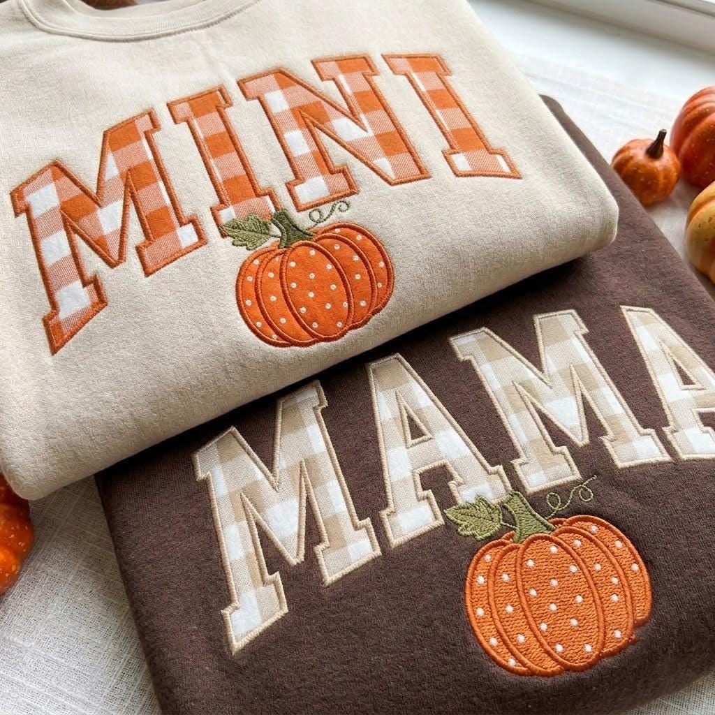 Embroidered Custom Mama Mimi Sweatshirt, Matching Cozy Season Crewneck, Gingham Mama Applique Shirt, Family Trip Gift