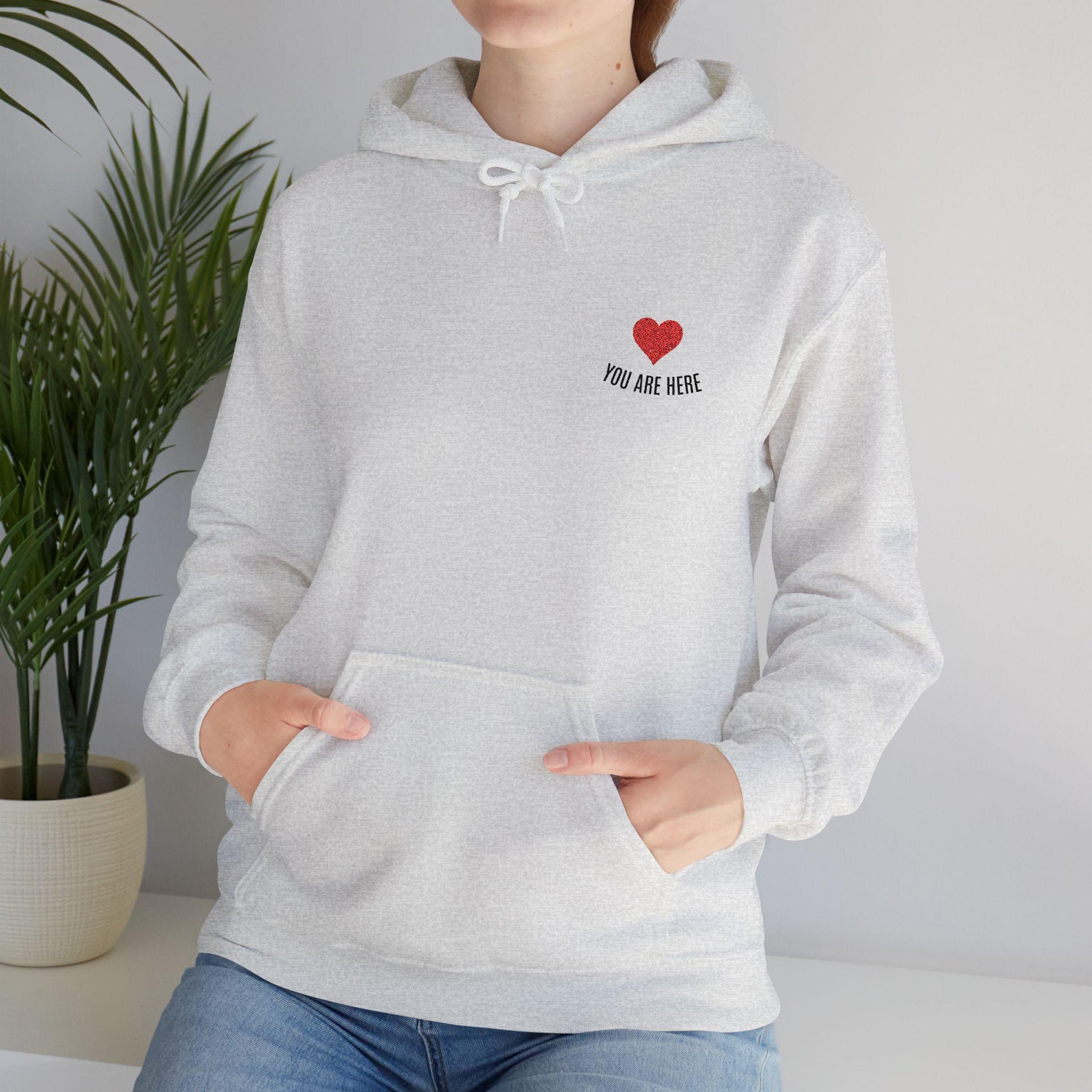You Are Here Embroidered Sweatshirt, Hoodie or T-Shirt | Minimal Heart Embroidery | Matching Couples Gift | Cozy Unisex Apparel