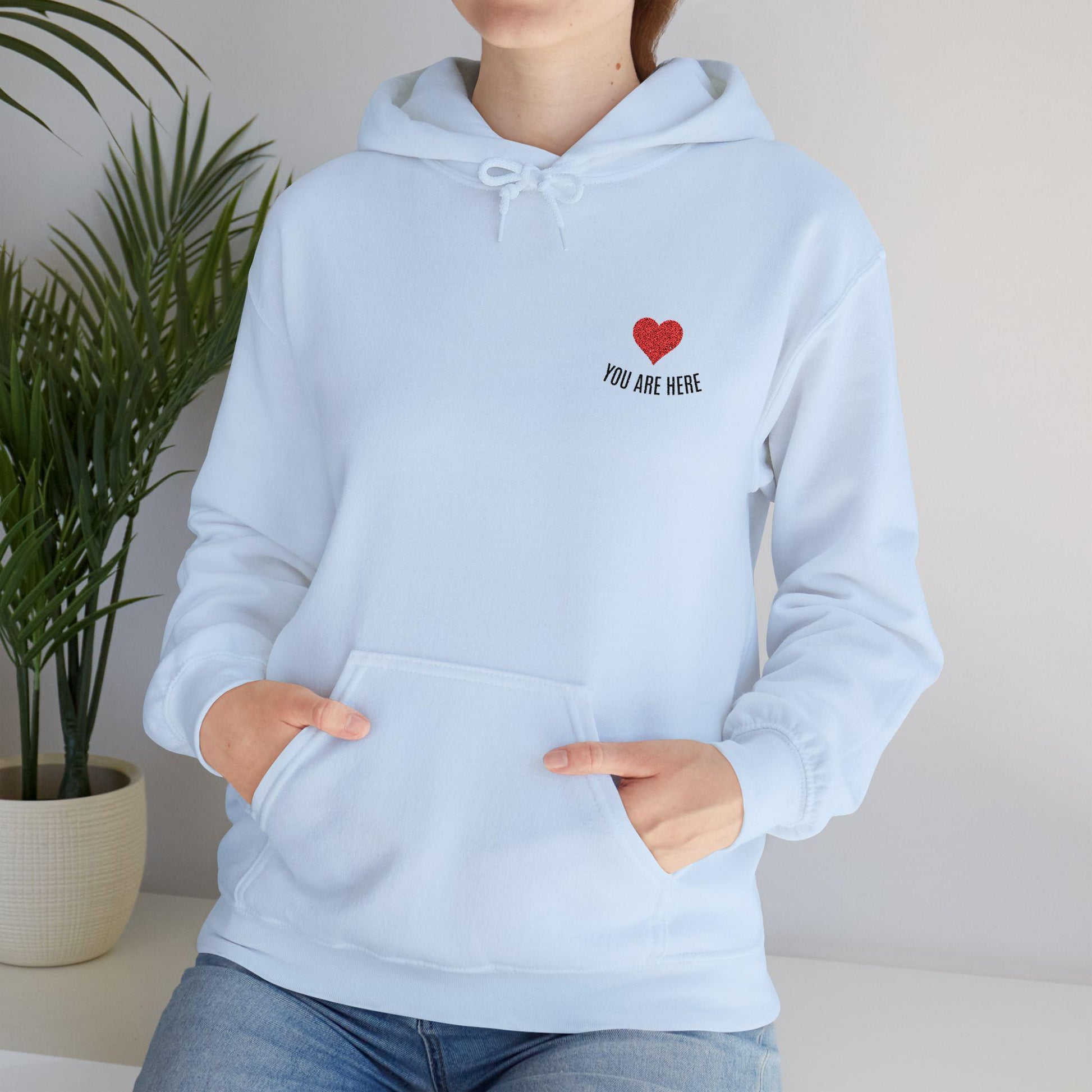You Are Here Embroidered Sweatshirt, Hoodie or T-Shirt | Minimal Heart Embroidery | Matching Couples Gift | Cozy Unisex Apparel