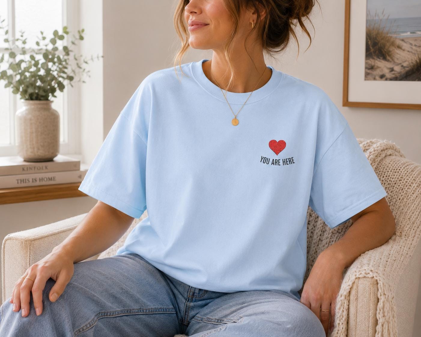 You Are Here Embroidered Sweatshirt, Hoodie or T-Shirt | Minimal Heart Embroidery | Matching Couples Gift | Cozy Unisex Apparel
