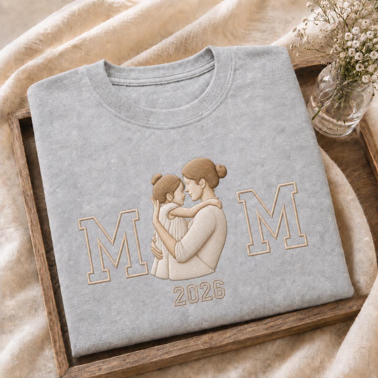 Mothers Day Embroidered Photo Portrait Sweatshirt, Custom Mom Keepsake, Family Portrait Gift, Unique Gift for Mom