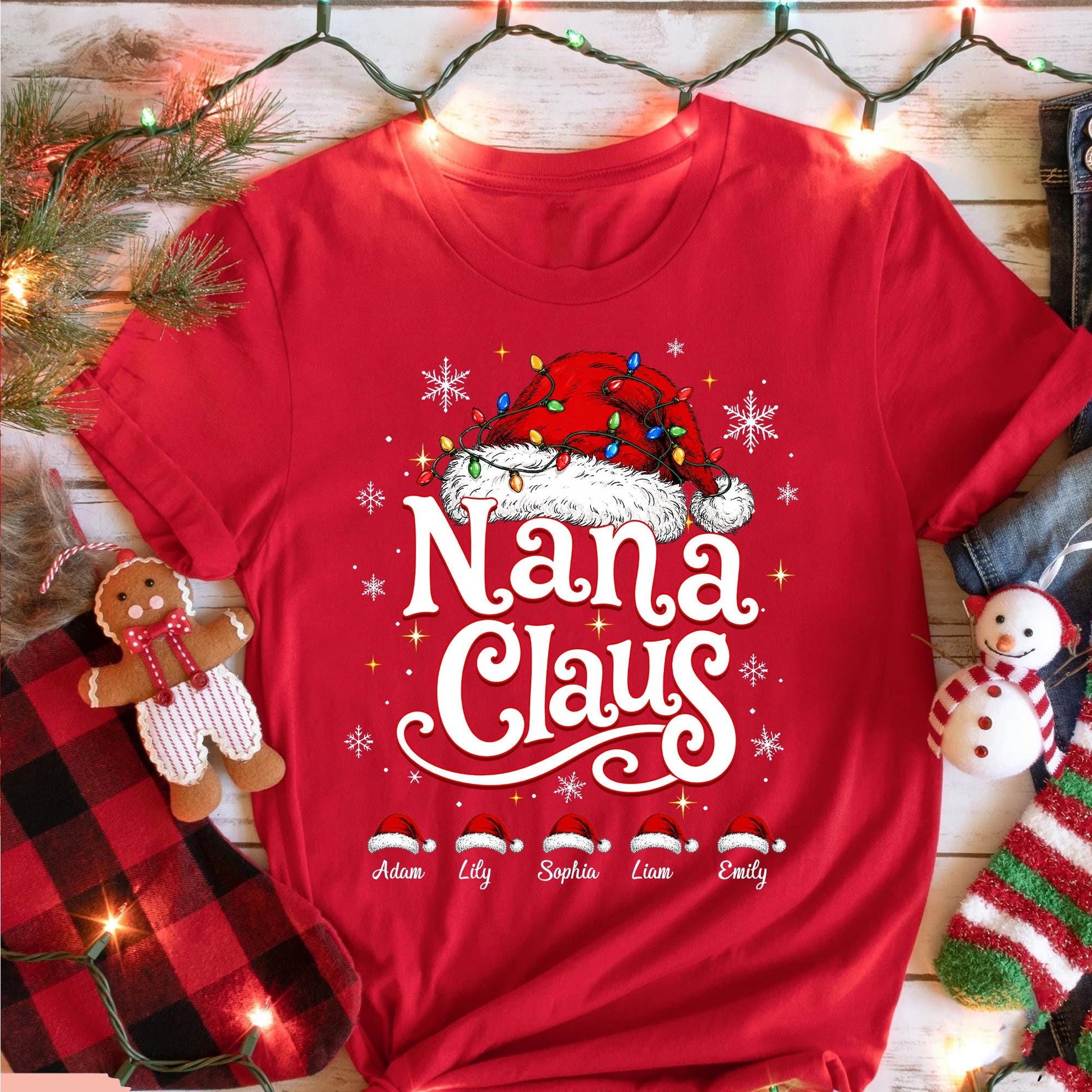 Personalized Grandma Claus Shirt, Festive Nana Mimi Holiday Squad Family Christmas Gift Tee